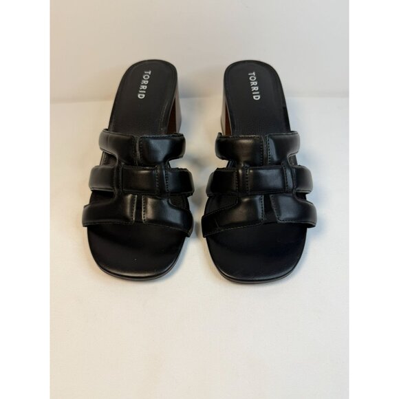 Torrid Womens Size 9.5WW Black Leather Block Heel Sandals Mule Dressy Casual - Picture 2 of 13